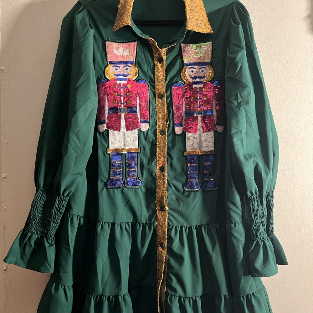 Green Dress with Nutcracker Embroidery